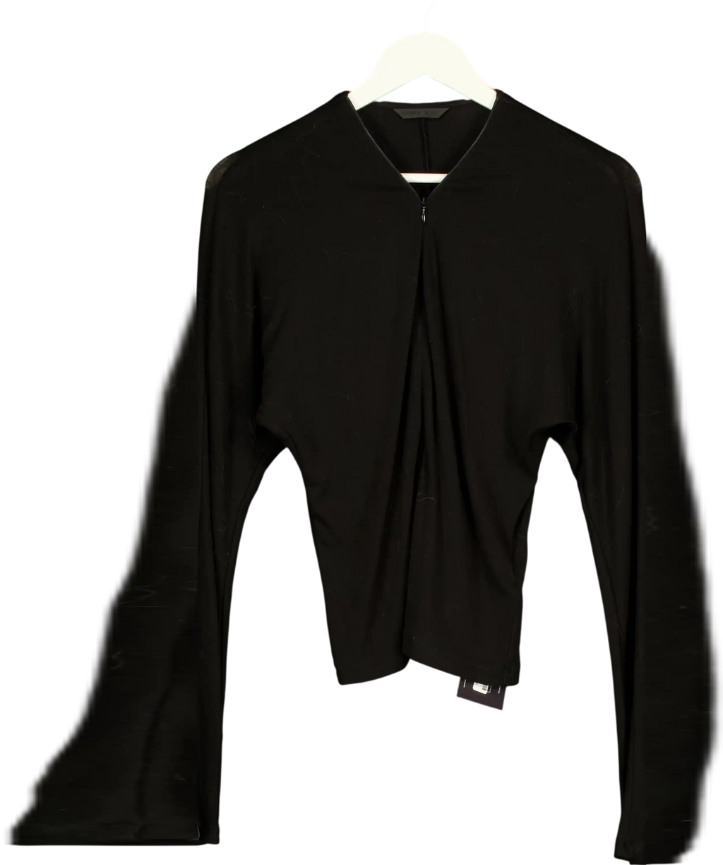 Rarely Alike Black V Neck Zip Up Long Sleeve Top UK S