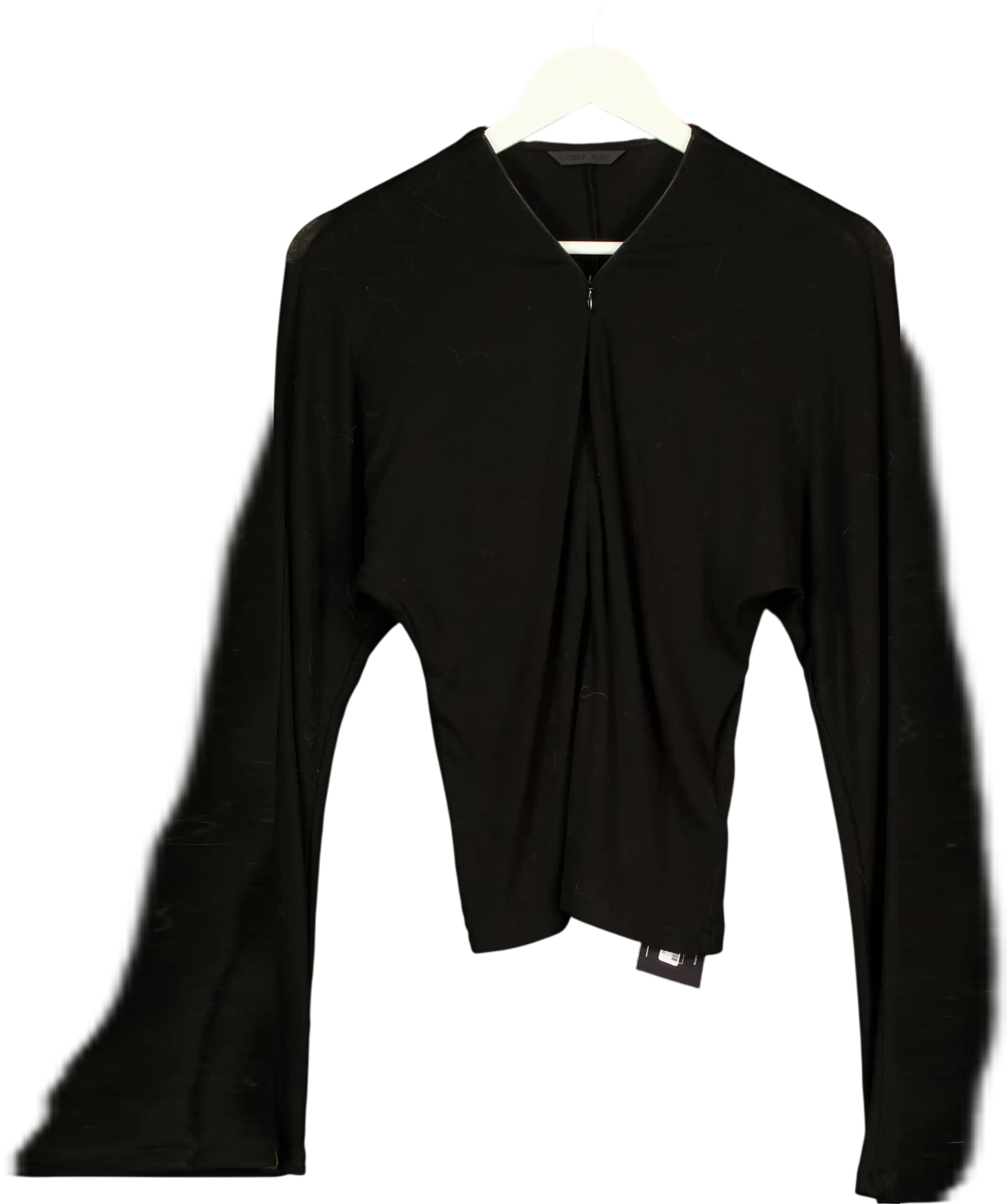 Rarely Alike Black V Neck Zip Up Long Sleeve Top UK S