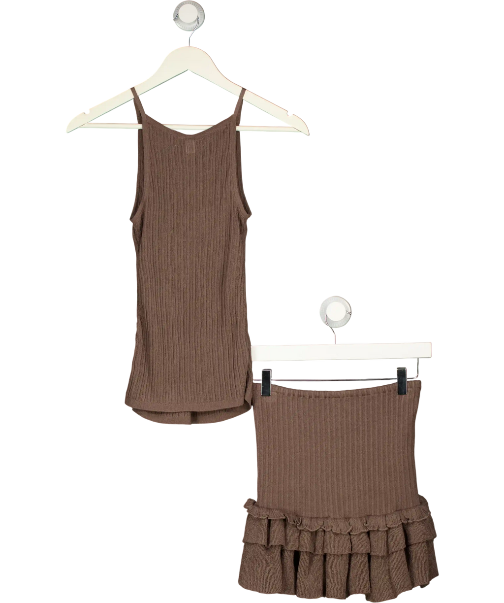 SKIMS Sheer Knit Tank And Ruffle Mini Skirt Amethyst Brown  Set UK XS