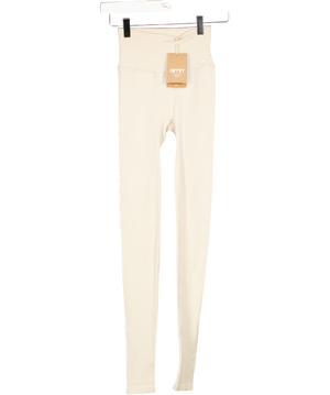 AIM'N Beige Café Au Lait Ribbed Wool Leggings UK XS