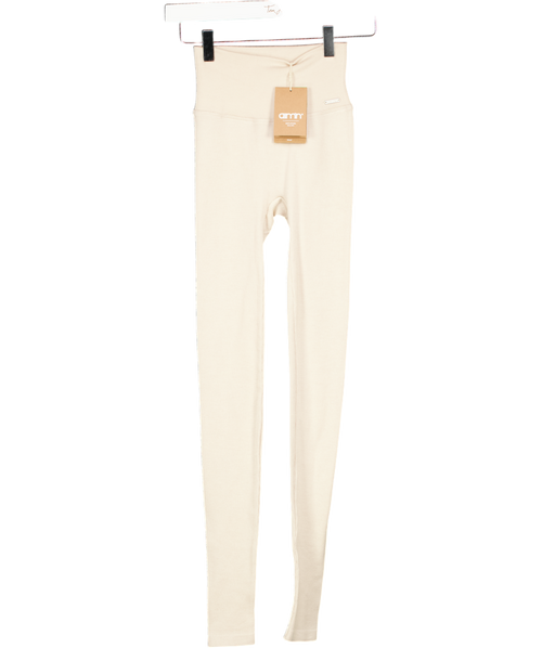 AIM'N Beige Café Au Lait Ribbed Wool Leggings UK XS