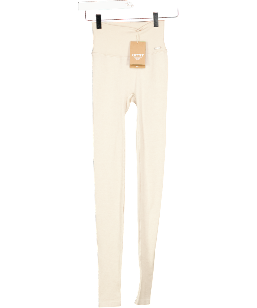 AIM'N Beige Café Au Lait Ribbed Wool Leggings UK XS