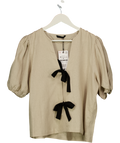 ZARA Beige Linen Blend Tie Blouse UK M