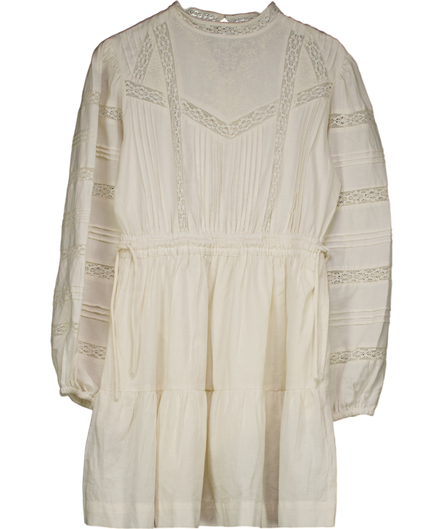 MOS The Label Cream Embroidered Loom Mini Dress UK 10