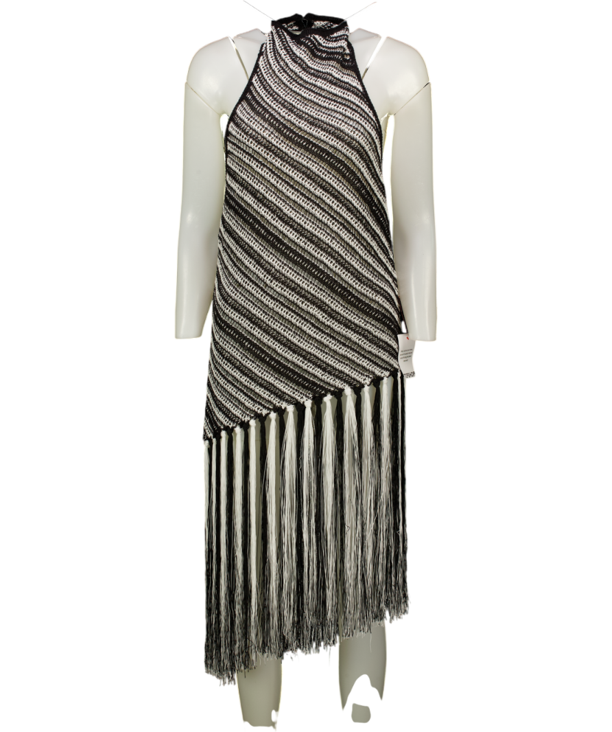 TOPSHOP Stripe Halterneck Longline Tunic In Black And White UK M