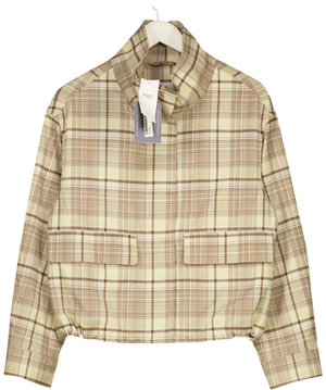 M&S Cream Checked Funnel Neck Barn Jacket UK XS