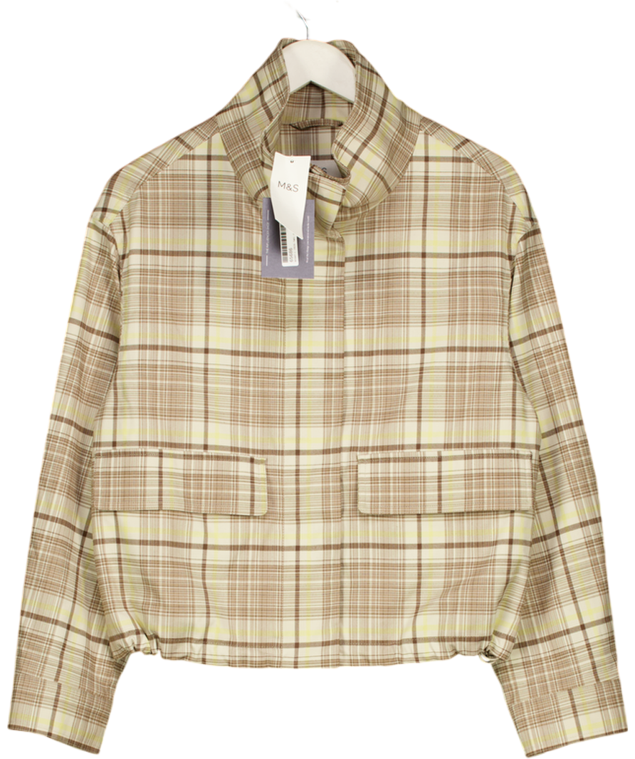 M&S Cream Checked Funnel Neck Barn Jacket UK XS