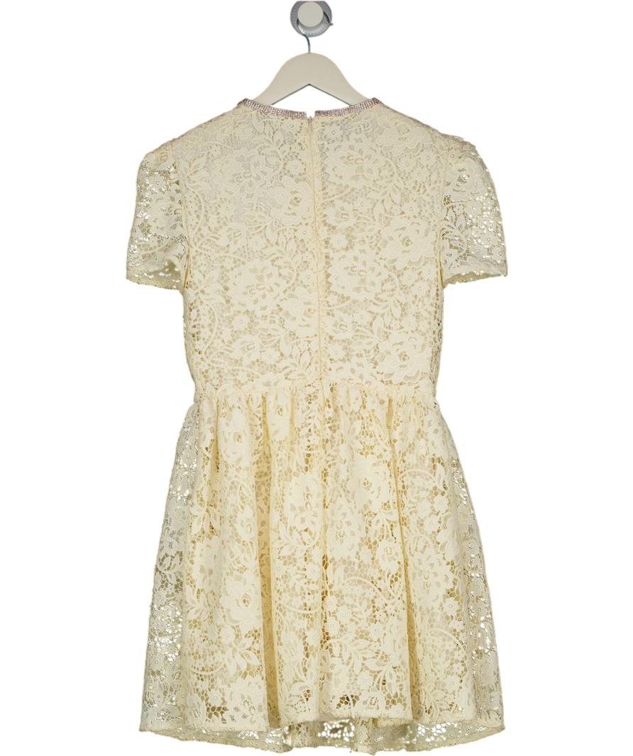SELF PORTRAIT Cream Embellished Crystal Bow Guipure Lace Mini Dress UK 6