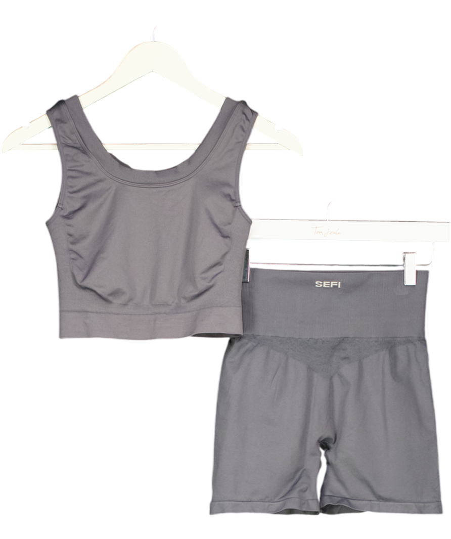 SEFI Grey 2-piece Activewear Bike Shorts Abd Bra Top UK S