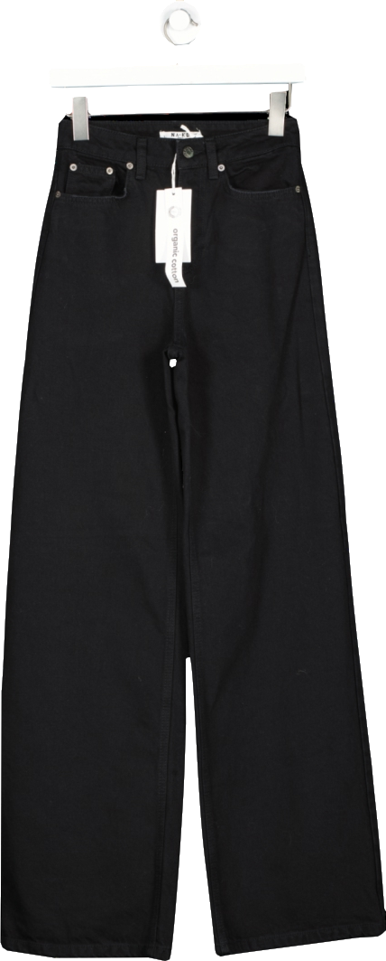 NA-KD Black Wide Leg High Waisted Denim UK XXS