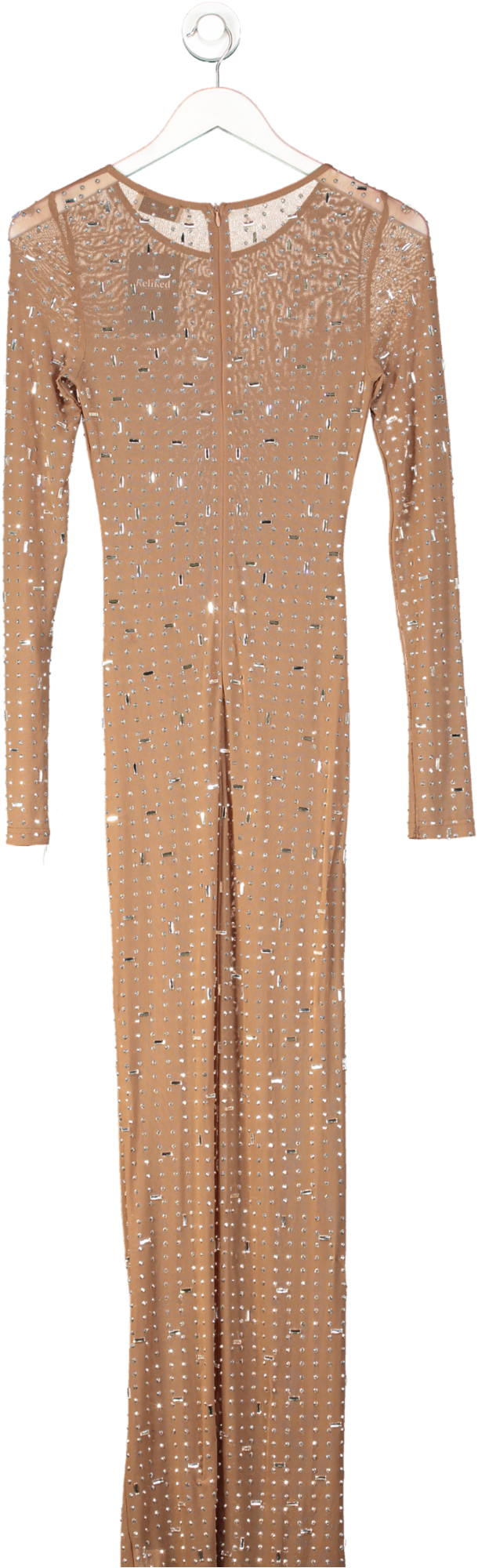Outcast Nude Rhinestone Mesh Long Sleeve Maxi Dress UK S
