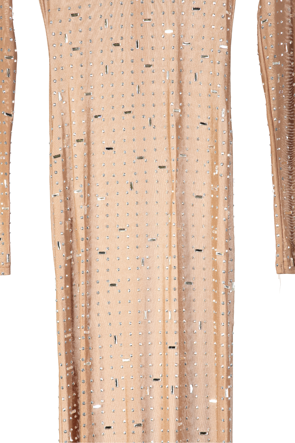 Outcast Nude Rhinestone Mesh Long Sleeve Maxi Dress UK S