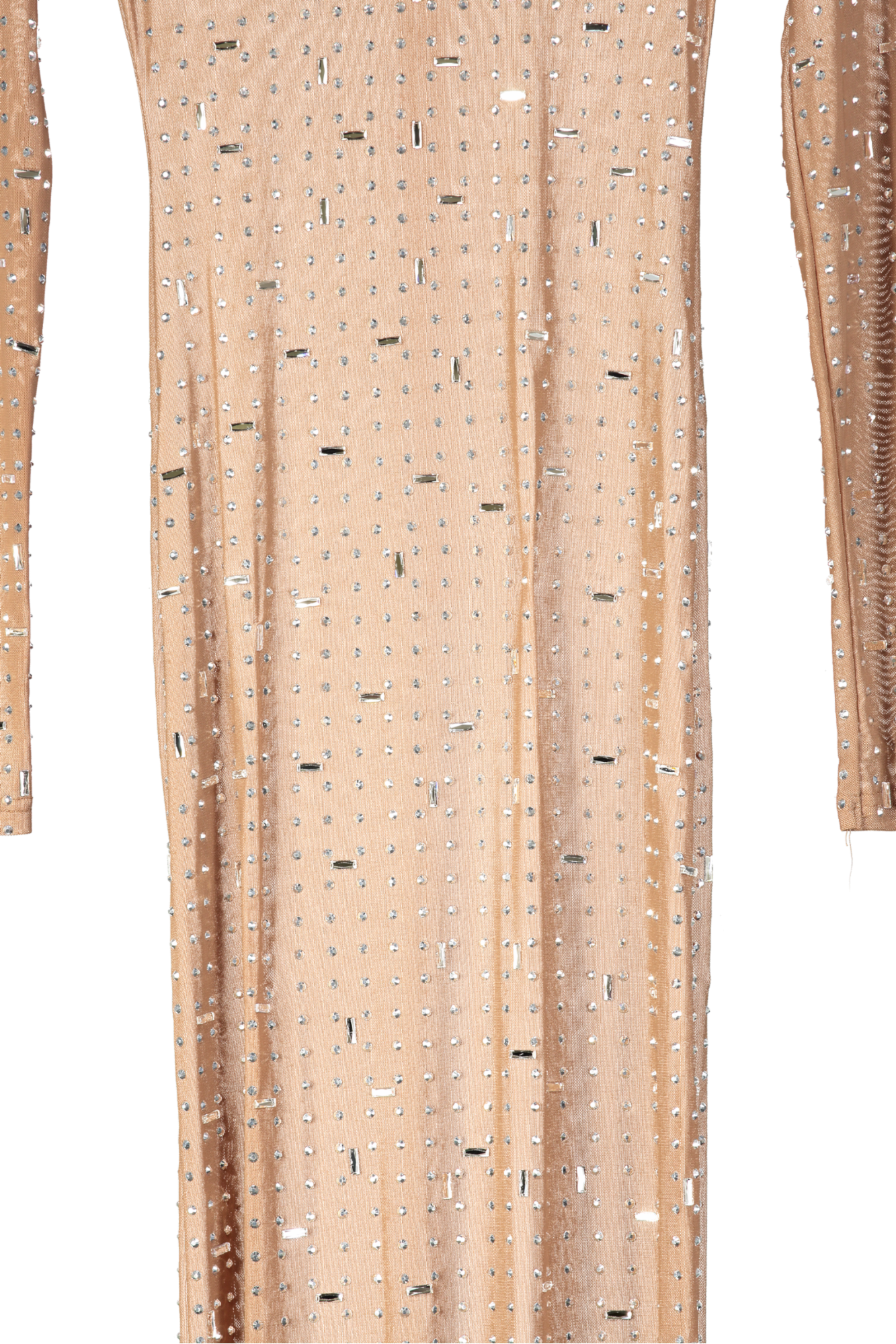 Outcast Nude Rhinestone Mesh Long Sleeve Maxi Dress UK S