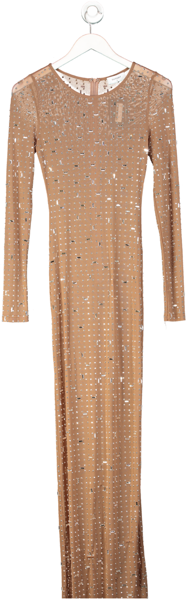 Outcast Nude Rhinestone Mesh Long Sleeve Maxi Dress UK S