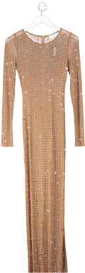 Outcast Nude Rhinestone Mesh Long Sleeve Maxi Dress UK S