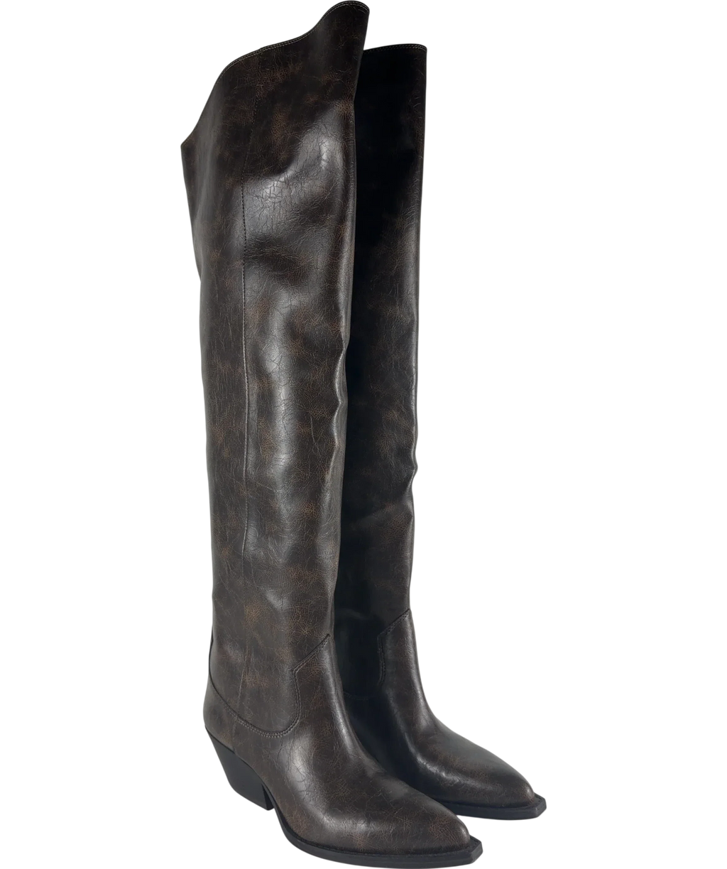 H&M Brown QC H&M Western Over-The-Knee Boots Dark Brown, size UK 5 EU 38 👠 — front