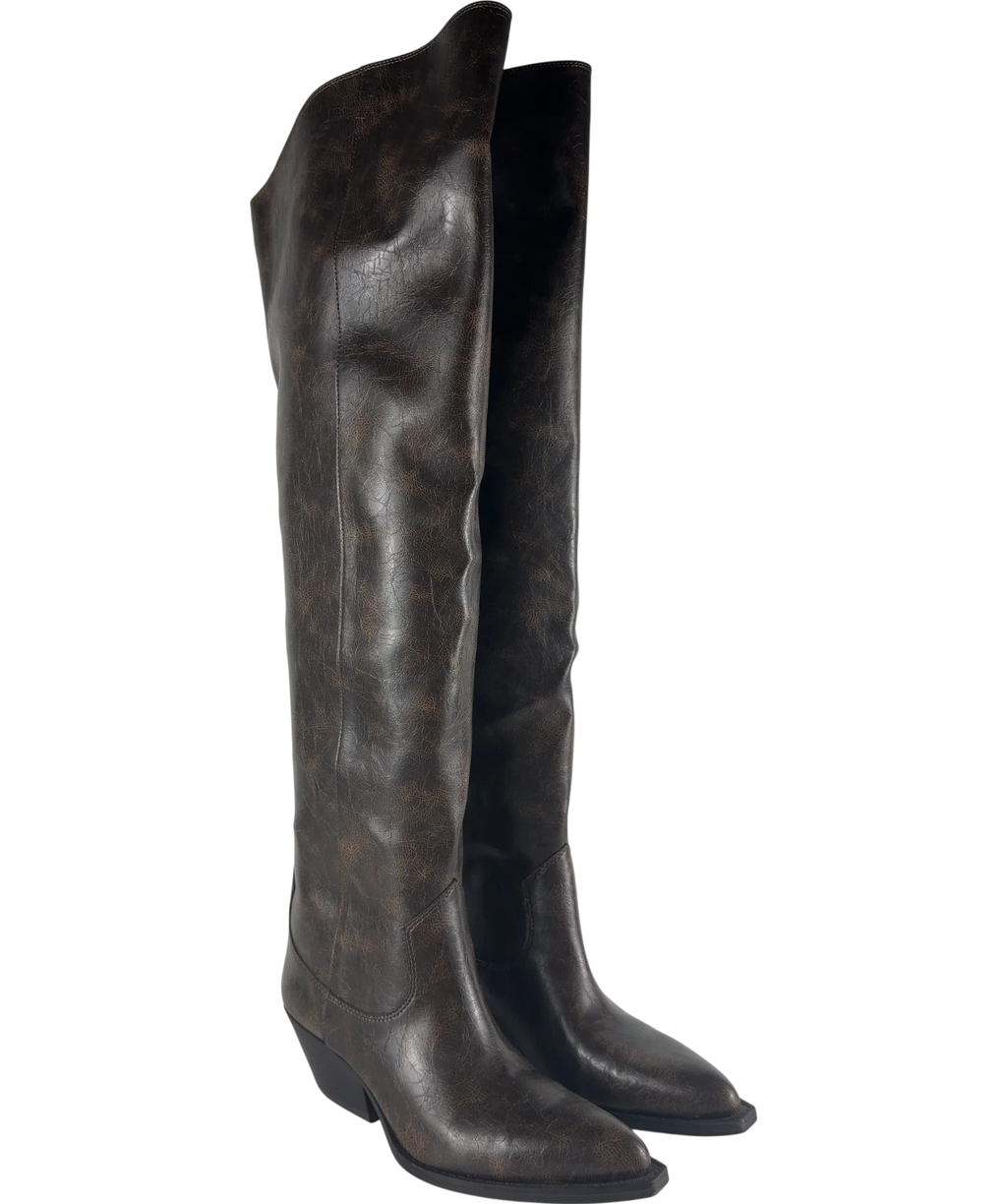 H&M Brown QC H&M Western Over-The-Knee Boots Dark Brown, size UK 5 EU 38 👠 — front