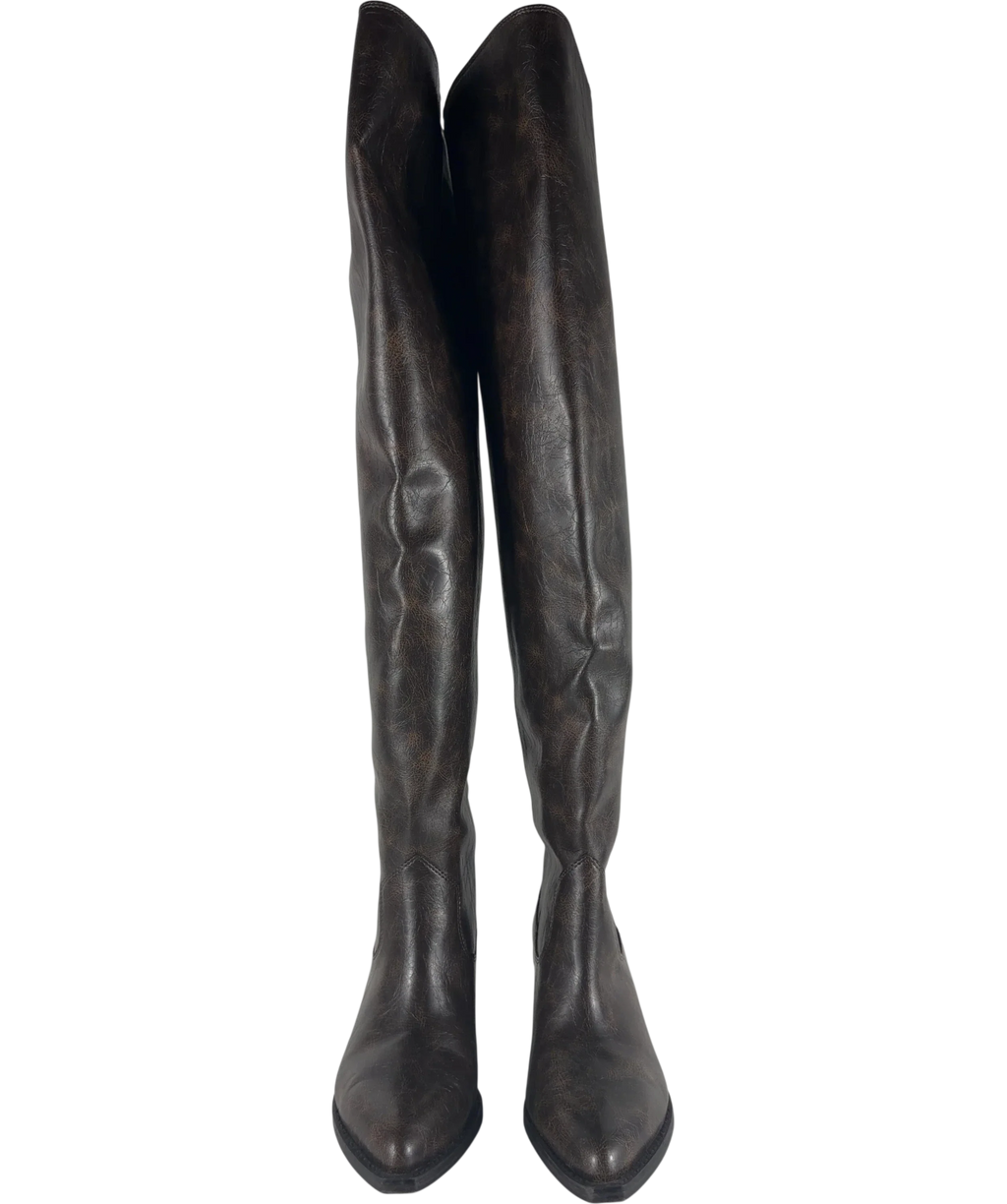 H&M  Western Over-the-knee Boots Dark Brown UK 5 EU 38 — Front (both, face on)