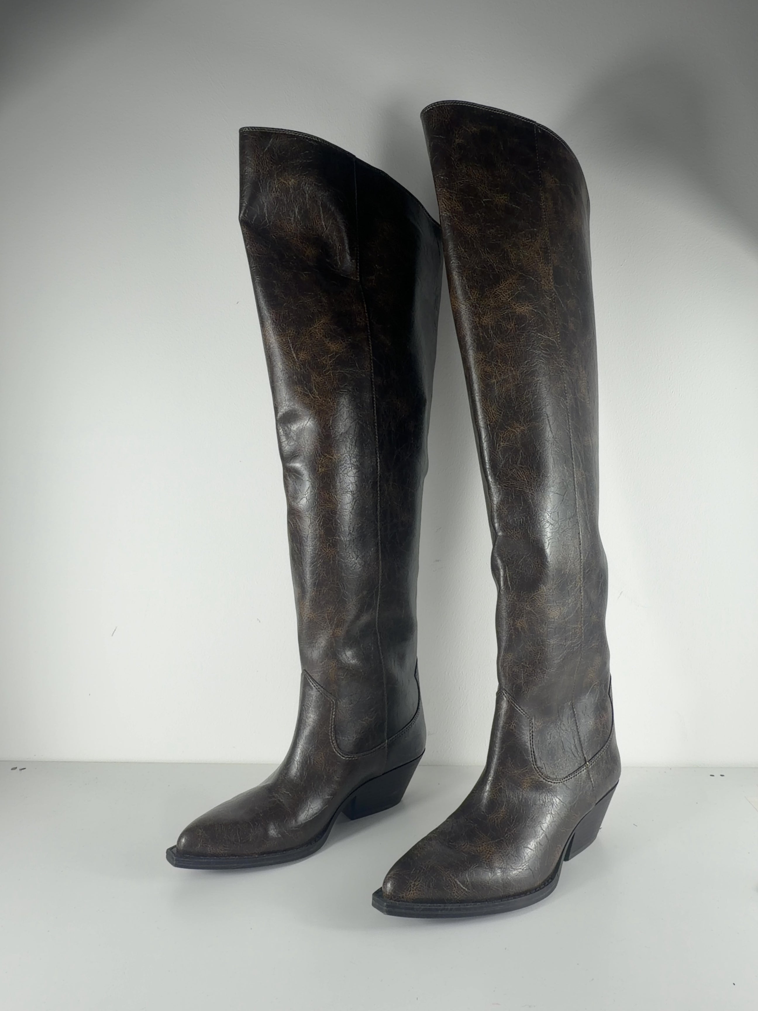 H&M Brown QC H&M Western Over-The-Knee Boots Dark Brown, size UK 5 EU 38 👠 — label
