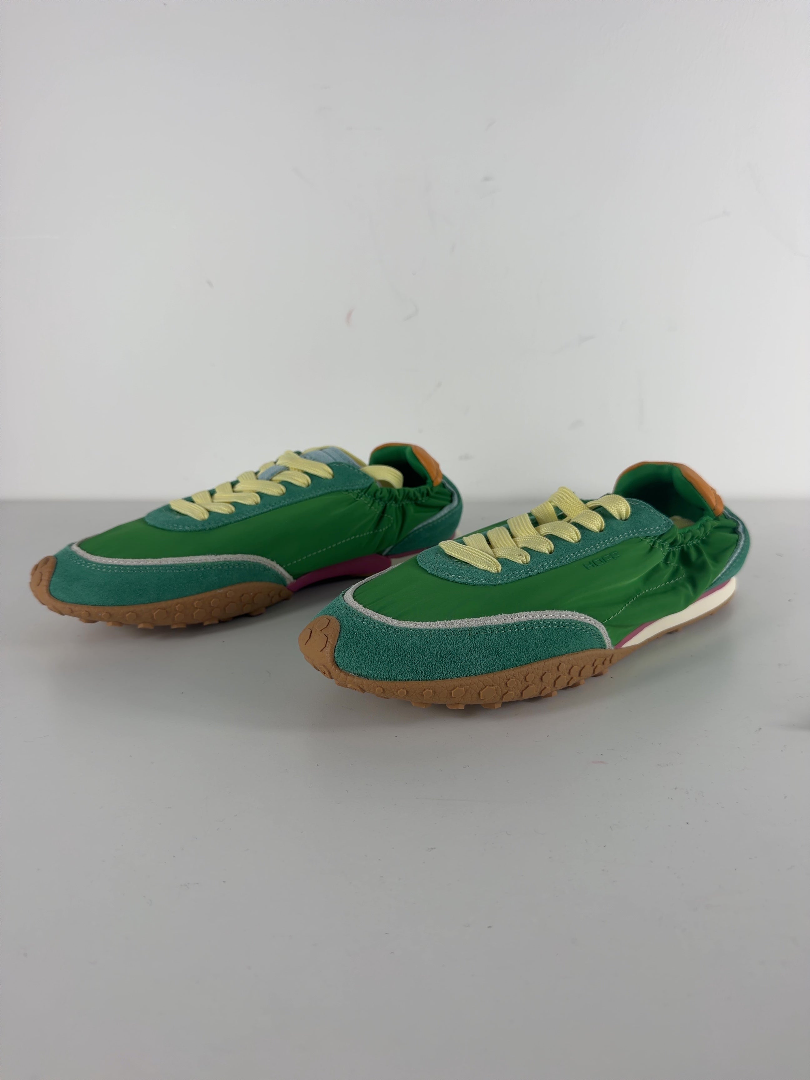 HOFF Green QC Bridge Dopamine Jade Fabric & Suede Trainers Green, size UK 5 EU 38 👠 — label