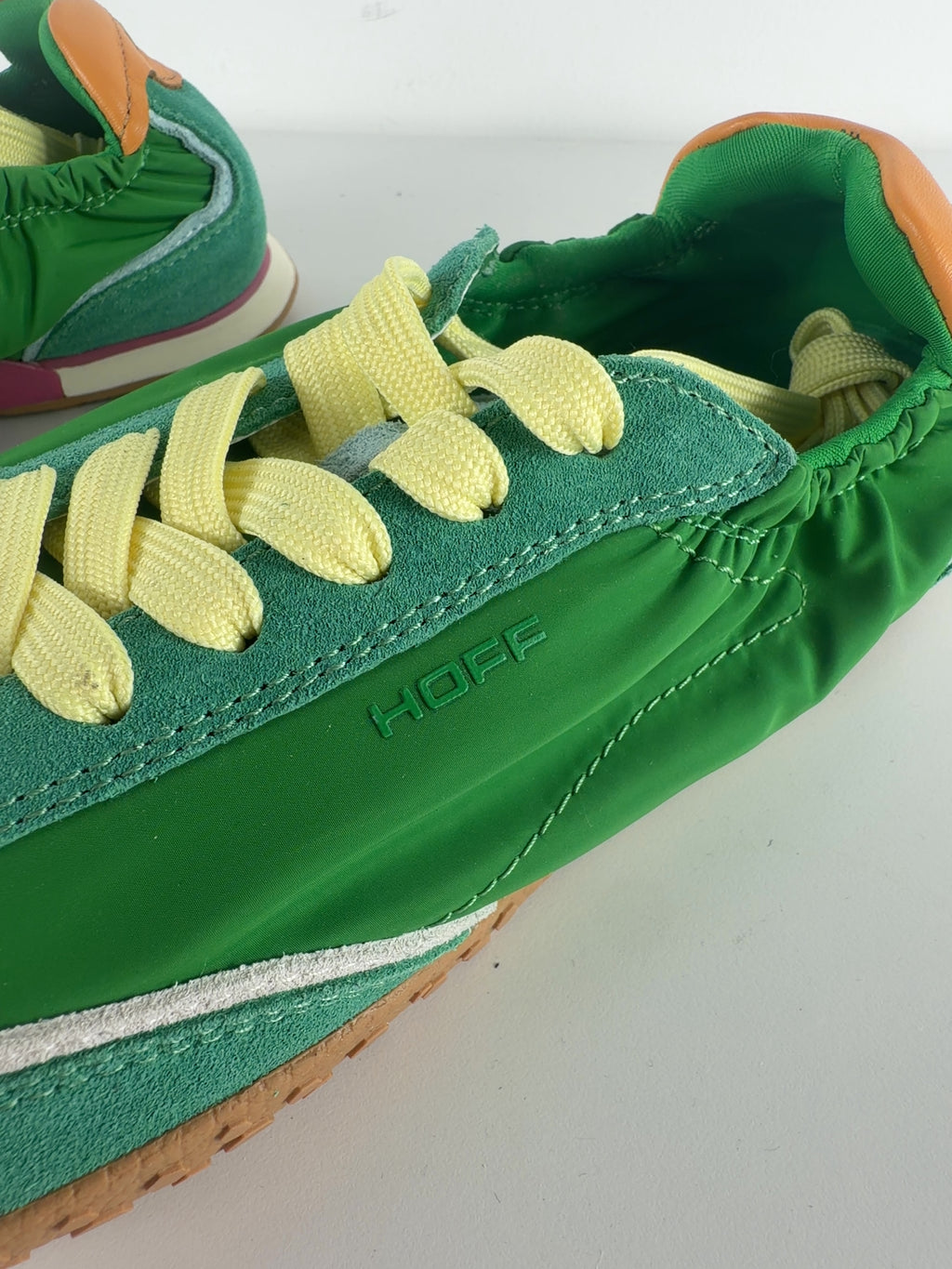 HOFF Green QC Bridge Dopamine Jade Fabric & Suede Trainers Green, size UK 5 EU 38 👠 — care label
