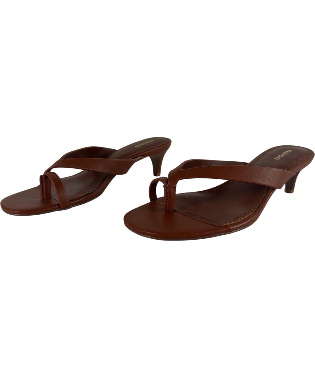 REISS Mia Smooth Leather Kitten Heel Thong Sandals Brown UK 5 EU 38 — Side (both)