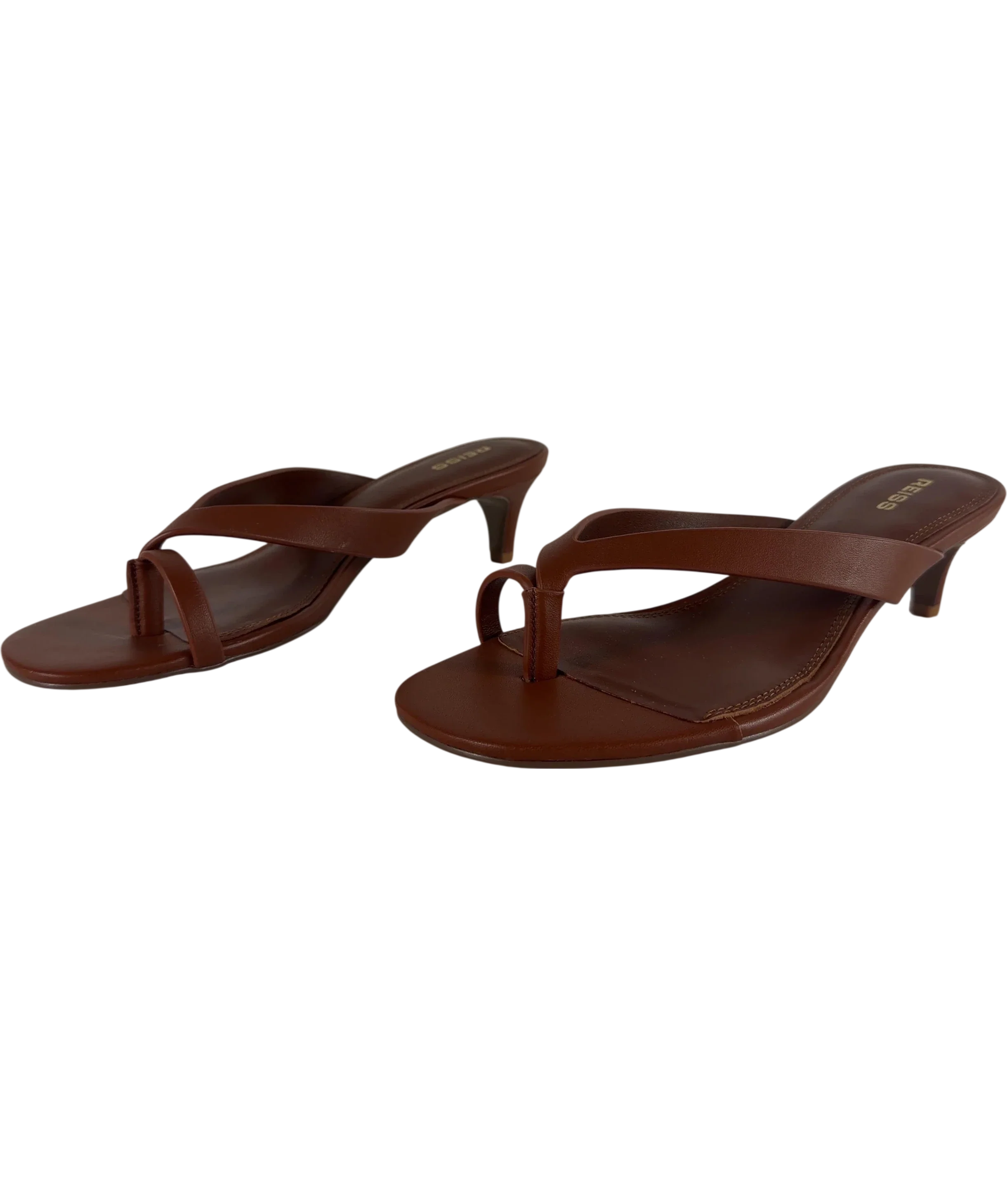 REISS Mia Smooth Leather Kitten Heel Thong Sandals Brown UK 5 EU 38 — Side (both)