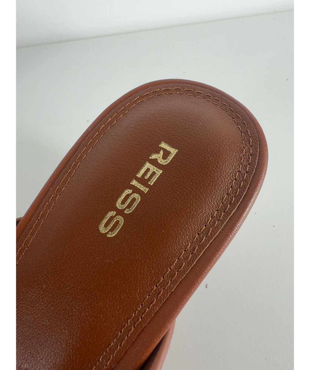 REISS Brown Mia Smooth Leather Kitten Heel Thong Sandals Brown, size UK 5 EU 38 👠 — care label