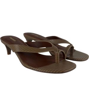 REISS Brown Mia Leather Lizard-effect Kitten-heel Sandals Neutral UK 5 EU 38