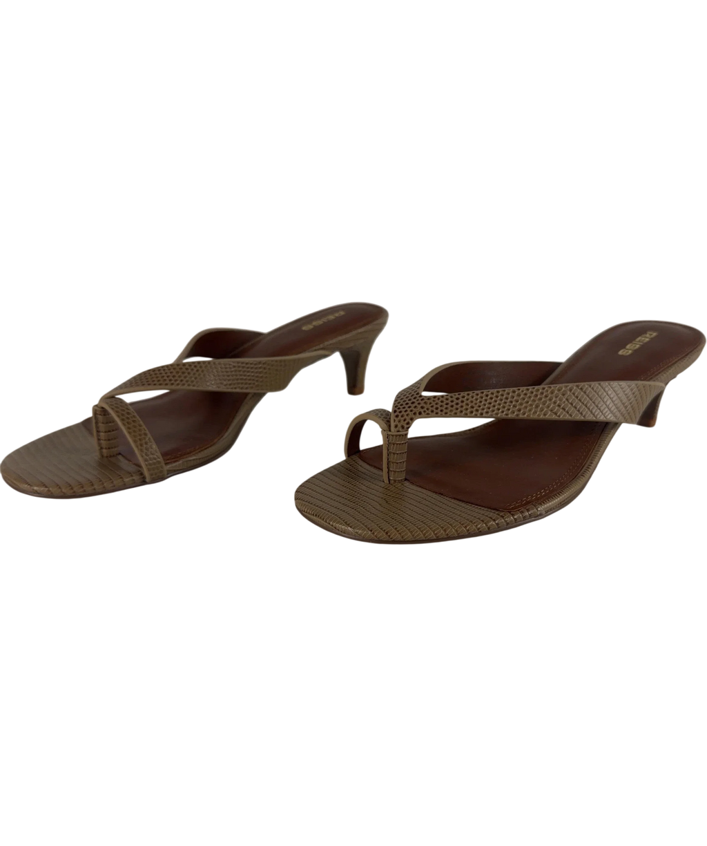 REISS Brown Mia Leather Lizard-effect Kitten-heel Sandals Neutral UK 5 EU 38 — Side (both)
