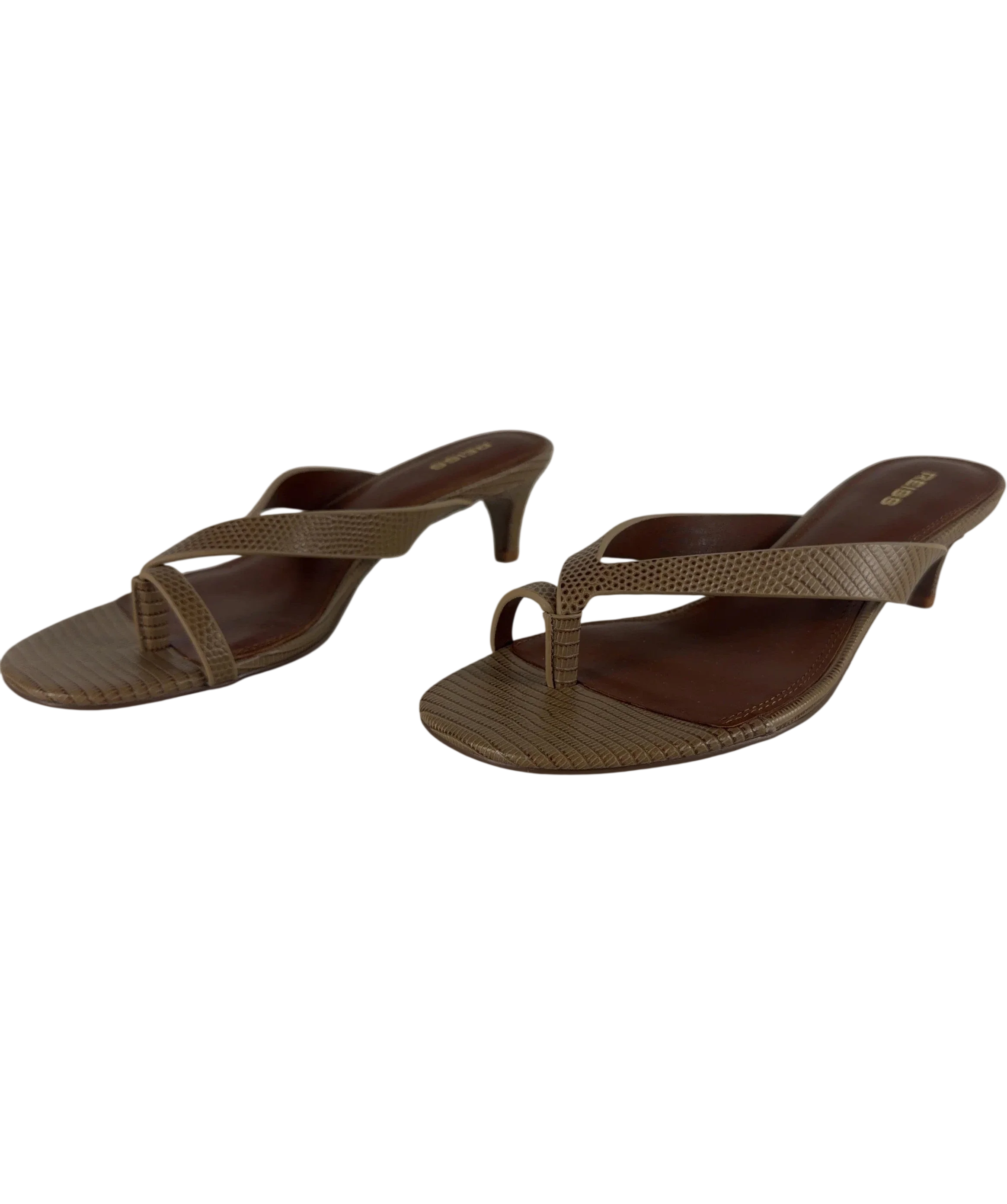 REISS Brown Mia Leather Lizard-effect Kitten-heel Sandals Neutral UK 5 EU 38 — Side (both)