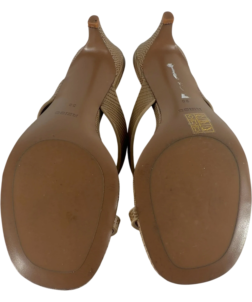 REISS Brown Mia Leather Lizard-effect Kitten-heel Sandals Neutral UK 5 EU 38 — Sole