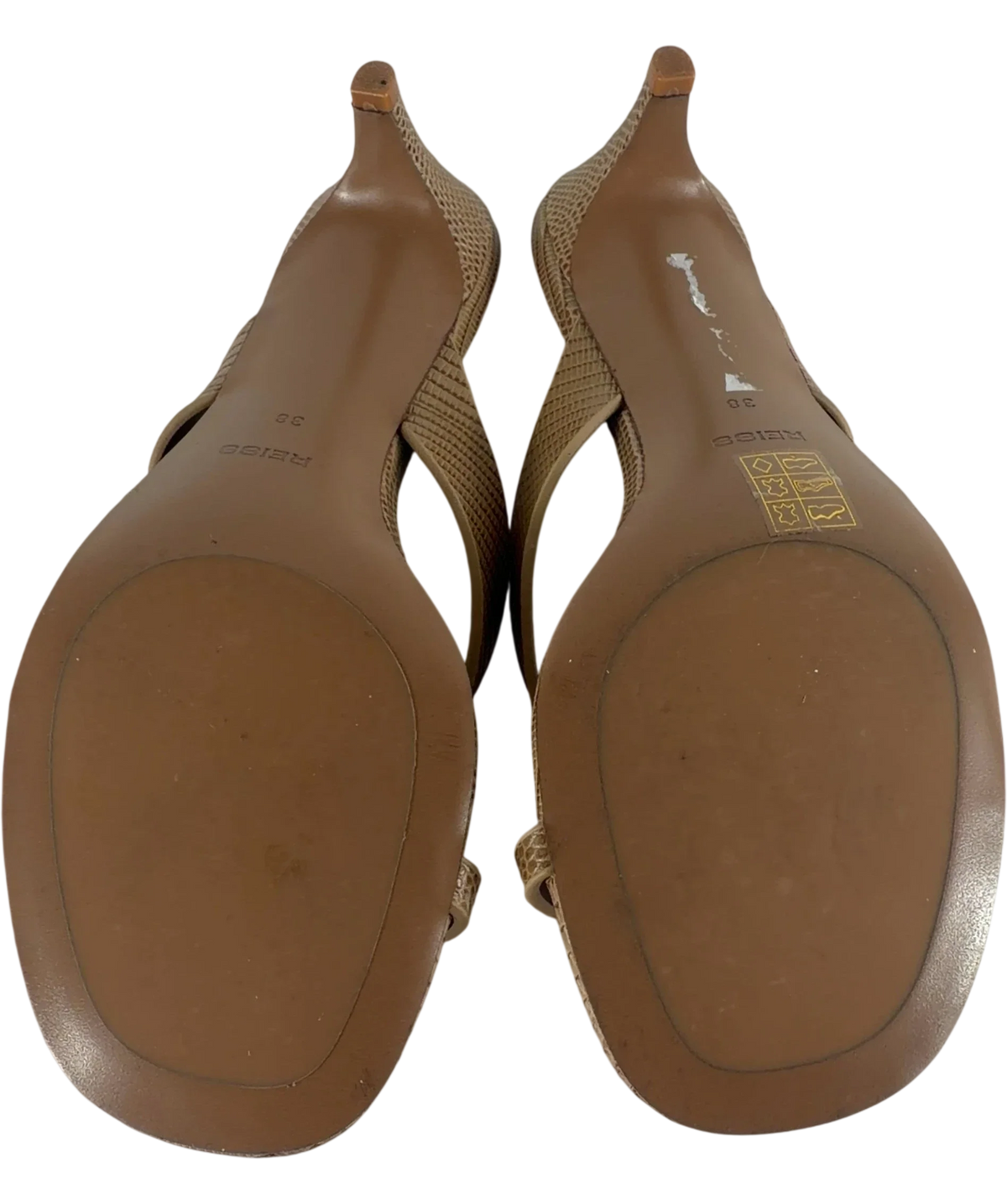 REISS Brown Mia Leather Lizard-effect Kitten-heel Sandals Neutral UK 5 EU 38 — Sole