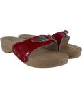 SCHOLL Red Pescura Original Patent Red Wood Clog Sandals, size UK 5 EU 38 👠 — front