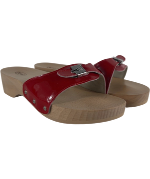 SCHOLL Pescura Original Patent Red Wood Clog Sandals UK 5 EU 38