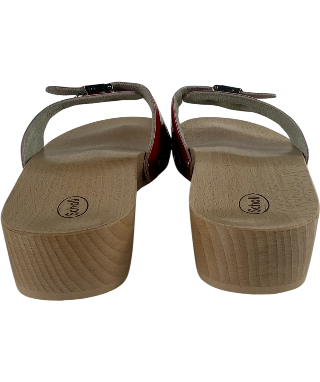SCHOLL Red Pescura Original Patent Red Wood Clog Sandals, size UK 5 EU 38 👠 — back
