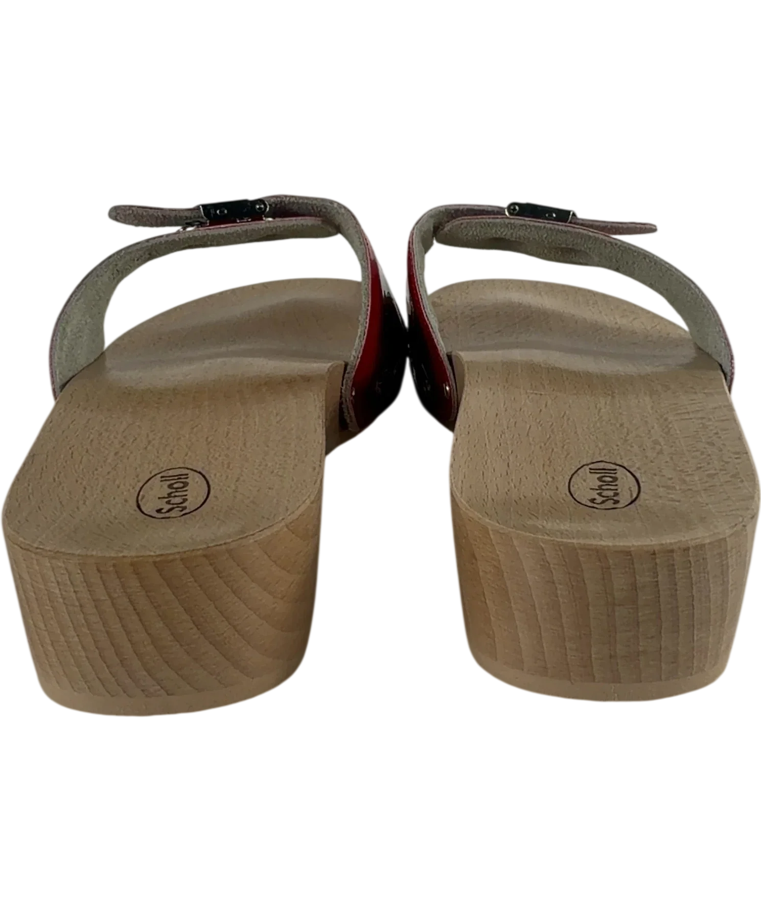 SCHOLL Red Pescura Original Patent Red Wood Clog Sandals, size UK 5 EU 38 👠 — back
