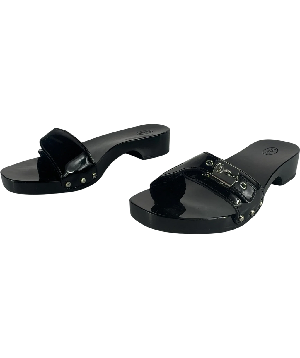 SCHOLL Black Pescura Cameron Patent Leather Wood Clog Sandals UK 5 EU 38 — Side (both)