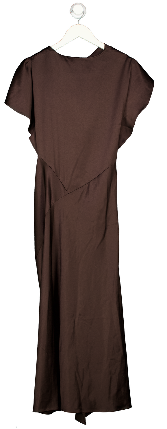 REISS Sasha Satin Drape-detail Midi Dress In Chocolate Brown UK 8