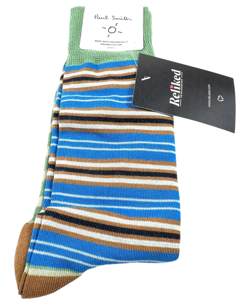 Paul Smith Green Men's Blue and Green Mixed Stripe Socks — front