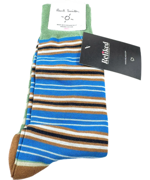 Paul Smith Men's Blue and Green Mixed Stripe Socks