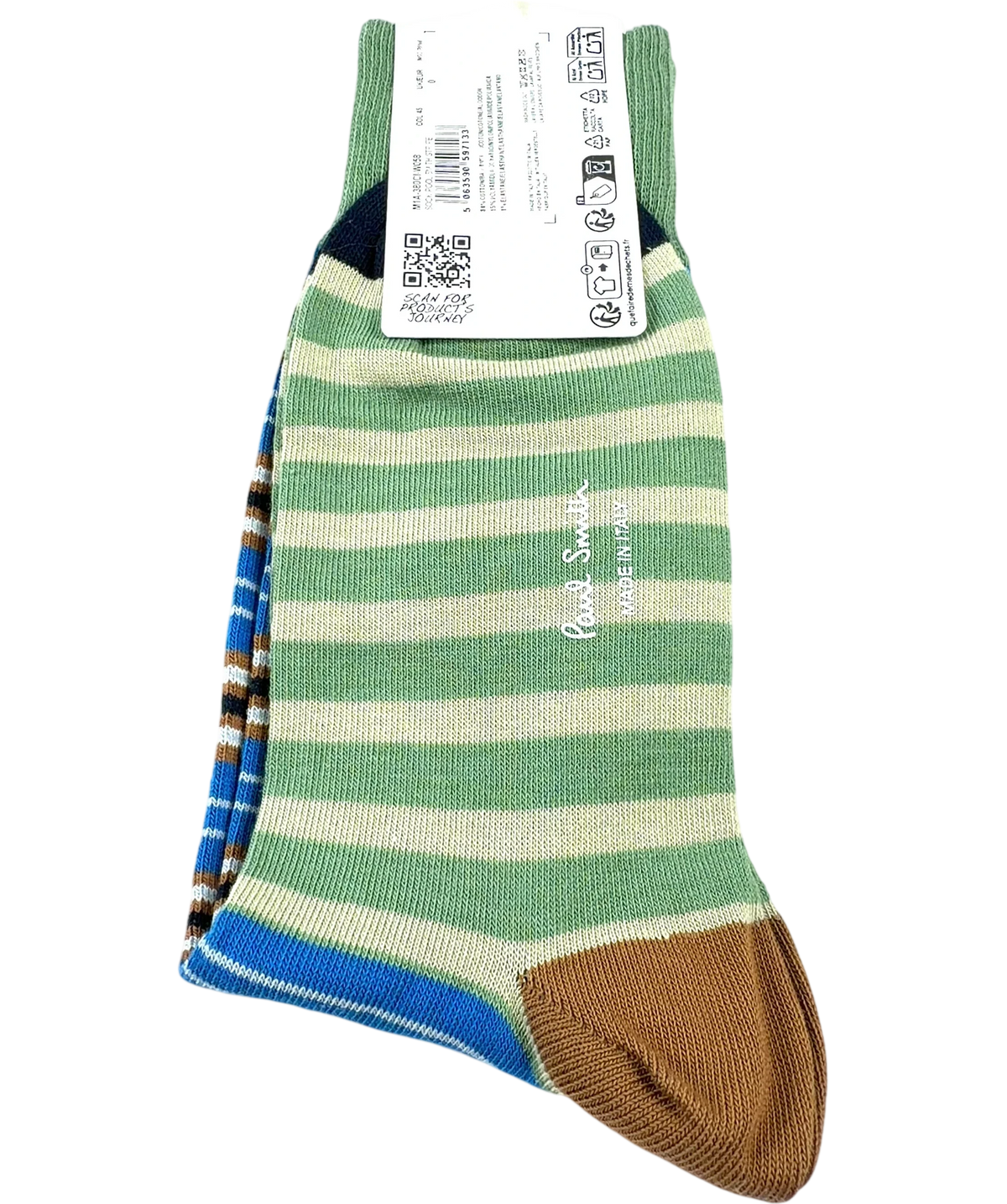 Paul Smith Green Men's Blue and Green Mixed Stripe Socks — back