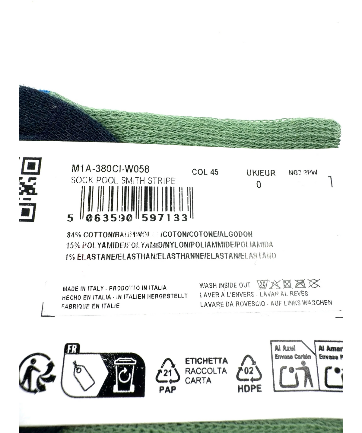 Paul Smith Green Men's Blue and Green Mixed Stripe Socks — care label