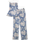 RIVER ISLAND 2-piece Blue Blue Denim Floral Bandeau Top & Relaxed Straight Jeans Set UK 6
