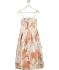FRENCH CONNECTION Cream Feo Floral Printed Denim Midi Dress UK 8