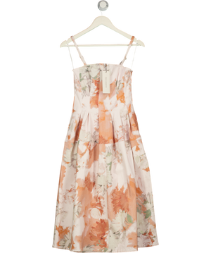 FRENCH CONNECTION Cream Feo Floral Printed Denim Midi Dress UK 8