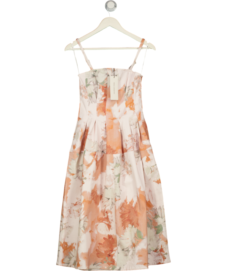 FRENCH CONNECTION Cream Feo Floral Printed Denim Midi Dress UK 8