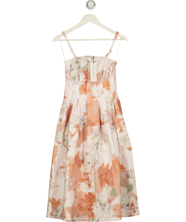 FRENCH CONNECTION Cream Feo Floral Printed Denim Midi Dress UK 8