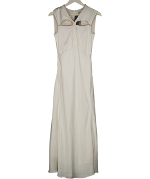 Sandro White Rhinestone-embellished Cut-out Satin Maxi Dress UK M