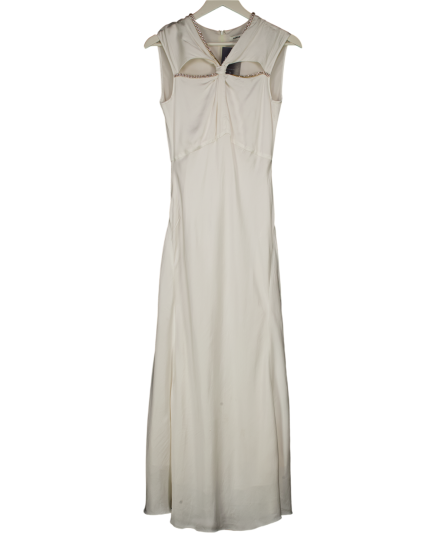 Sandro White Rhinestone-embellished Cut-out Satin Maxi Dress UK M